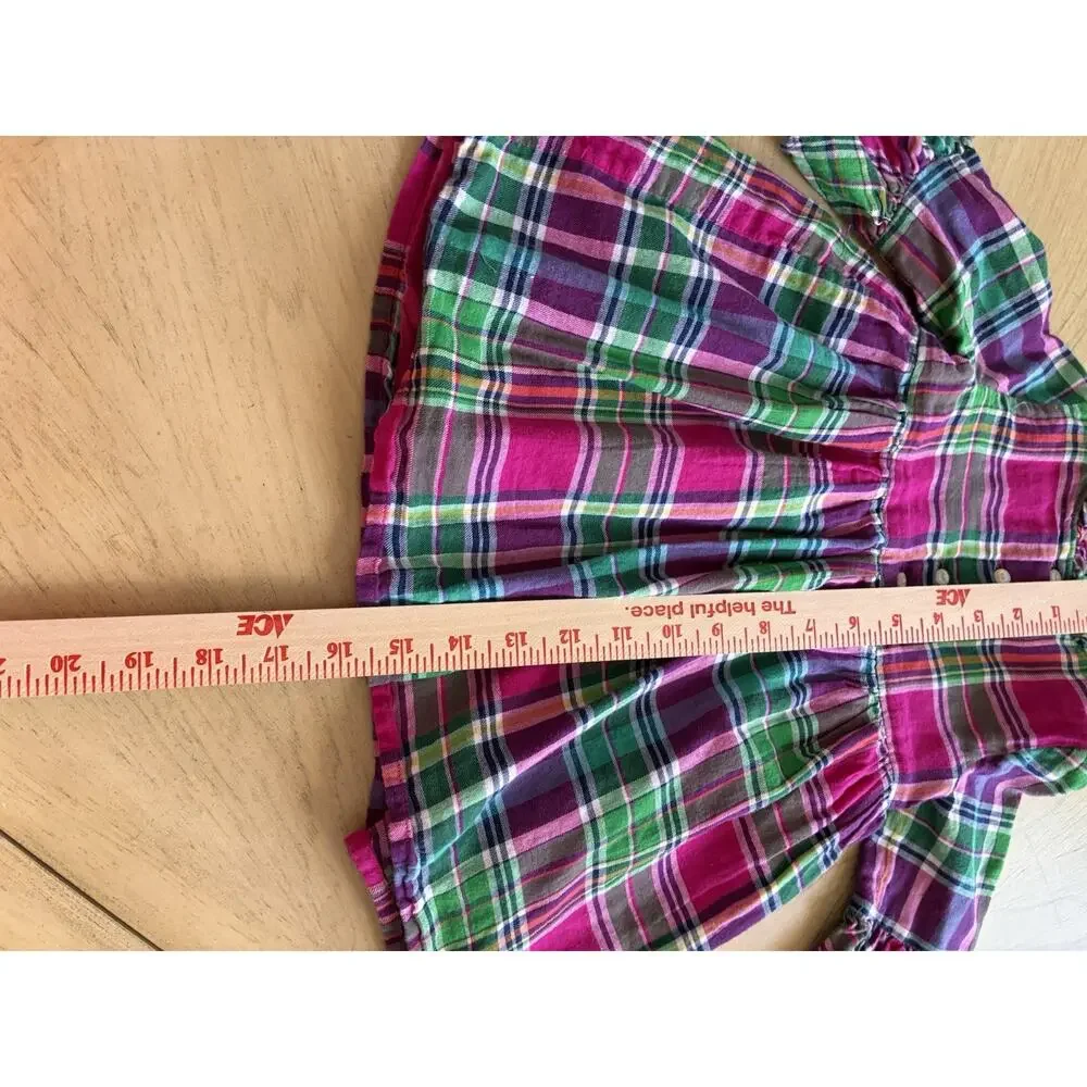 Ralph Lauren Plaid Tartan Babydoll Girls Dress 12M holiday Ruffles Pink Green
